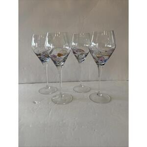 (4) MILANO ROMANIA Mosaic Teardrop Wine Goblets Stained Glass 8 7/8” Tall